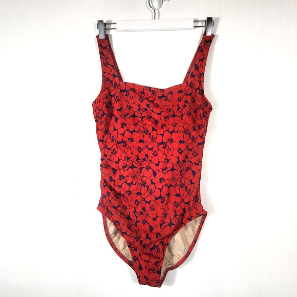 MIRACLESUIT One Piece Swimsuit Size L/XL Red Navy Floral Underwire - Picture 1 of 12